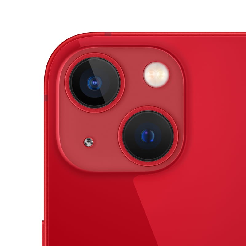 Módulo de cámara trasera rojo del iPhone 13 mini 256GB PRODUCT RED Renovado, dos lentes diagonales con flash dual y micrófono, acabado brillante impecable