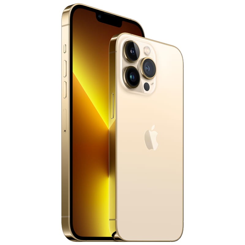 iPhone 13 Pro 128GB dourado renovado em condição excelente, design premium, tela borda a borda, módulo triplo de câmeras e acabamento metálico brilhante