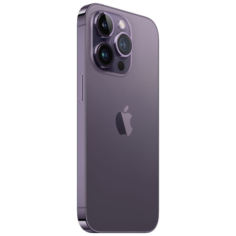 iPhone 14 Pro morado oscuro renovado, 256GB; triple cámara trasera con anillos metálicos, acabado mate y bordes pulidos en estado excelente