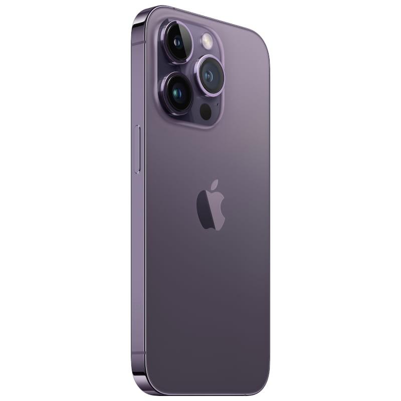 iPhone 14 Pro morado oscuro renovado, 256GB; triple cámara trasera con anillos metálicos, acabado mate y bordes pulidos en estado excelente