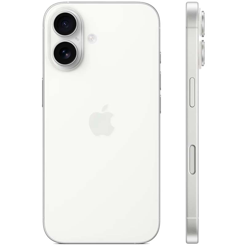 vista trasera y lateral del Teléfono móvil Apple iPhone 16 5G 256GB Blanco