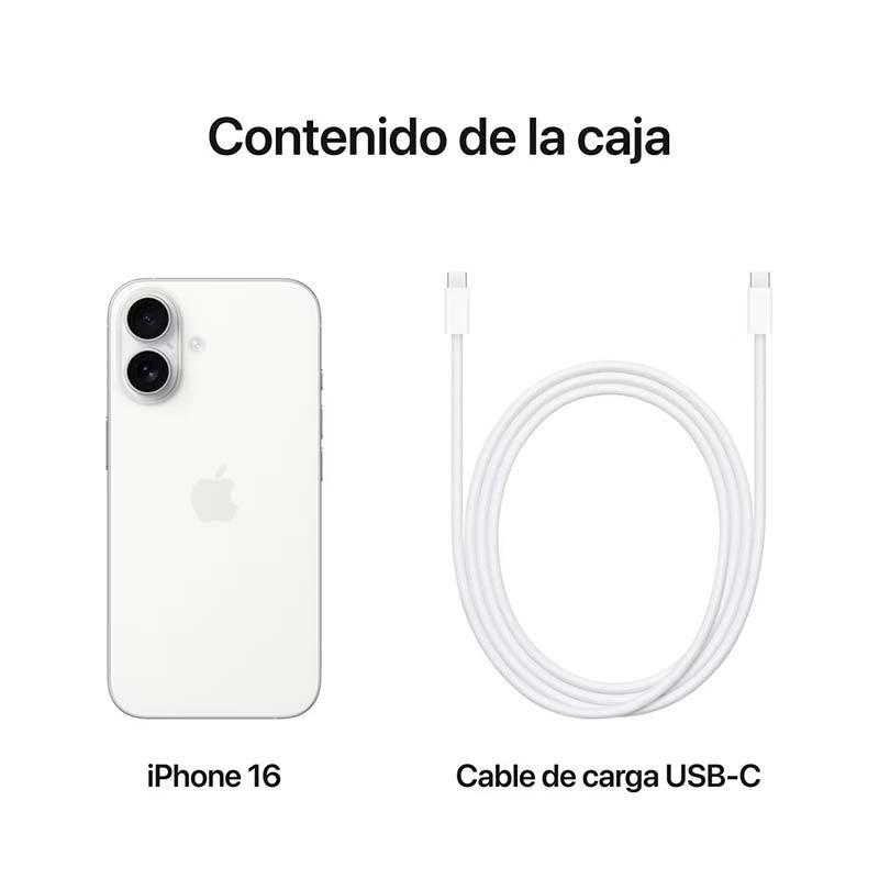 contenido del embalaje del Teléfono móvil Apple iPhone 16 5G 256GB Blanco