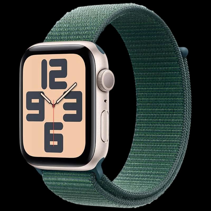 Apple Watch SE (2024) GPS 44mm Luz das Estrelas com Bracelete Loop Desportiva Verde