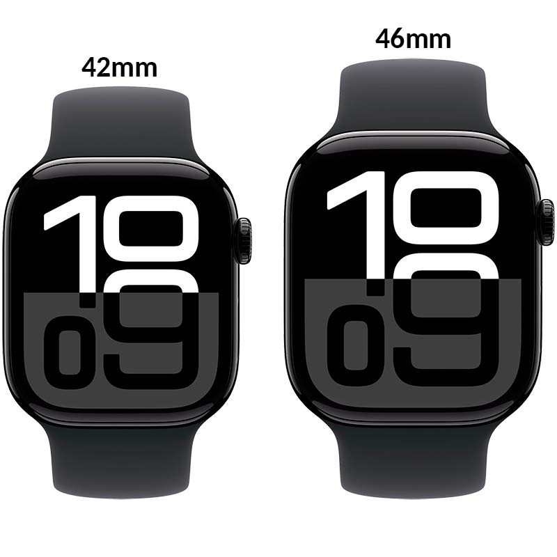 tamaños disponibles del Apple Watch Series 10 GPS + Cellular Titanio Pizarra con Correa Deportiva S/M: 42mm y 46mm