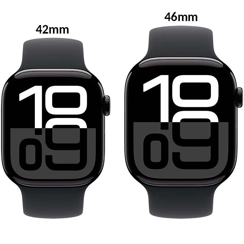 tamaños disponibles del Apple Watch Series 10 GPS + Cellular Titanio Pizarra con Correa Deportiva S/M: 42mm y 46mm