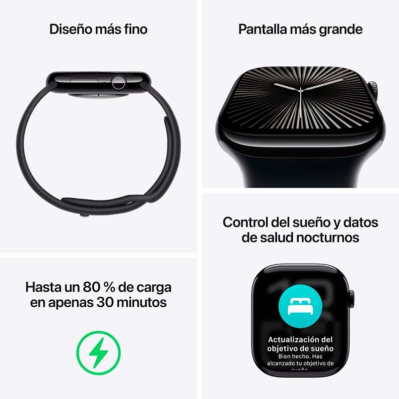 características del Apple Watch Series 10 GPS + Cellular 42mm Titanio Pizarra con Correa Deportiva S/M