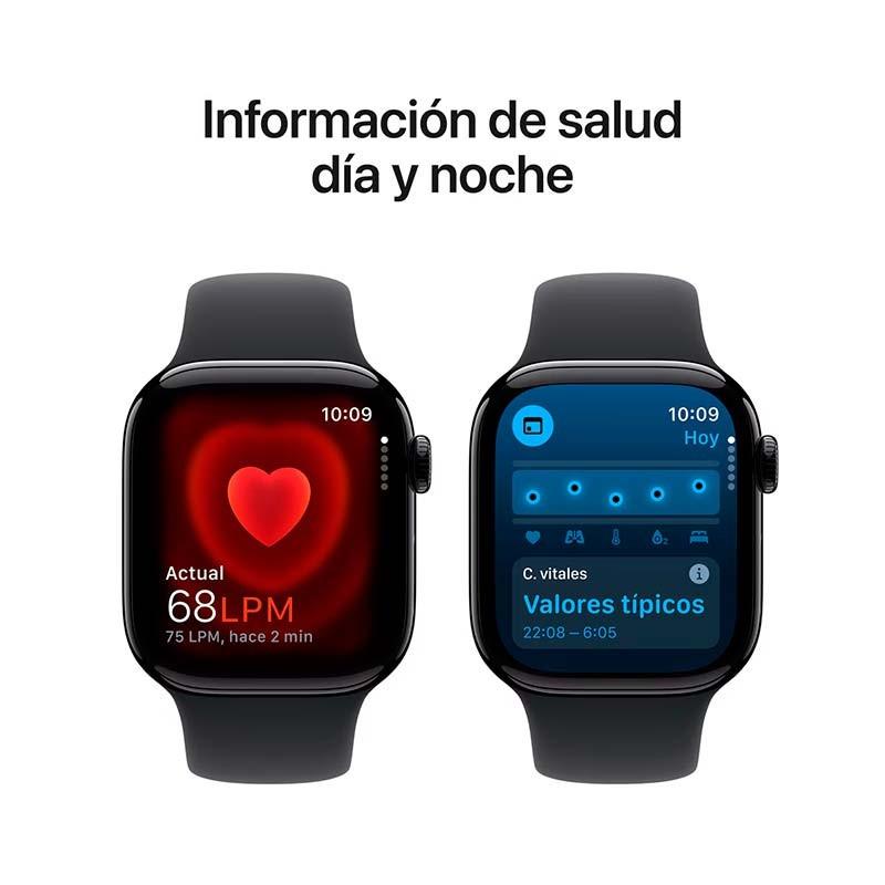 datos de salud 24/7 del Apple Watch Series 10 GPS + Cellular 42mm Titanio Pizarra con Correa Deportiva S/M