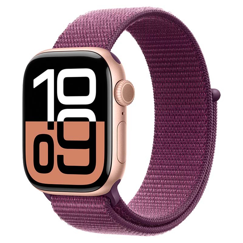 Apple Watch Series 10 GPS 42 mm Aluminium Or rose avec Bracelet Boucle Sport Prune
