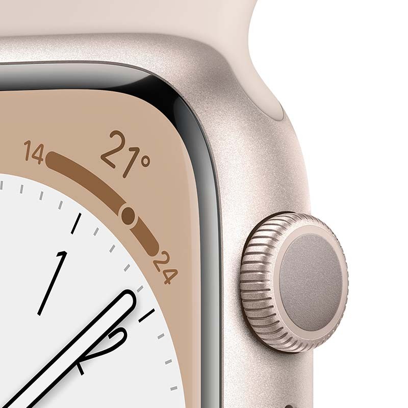 corona del Apple Watch Series 8 GPS+Cellular 45mm Aluminio con Correa Deportiva Blanco Estrella