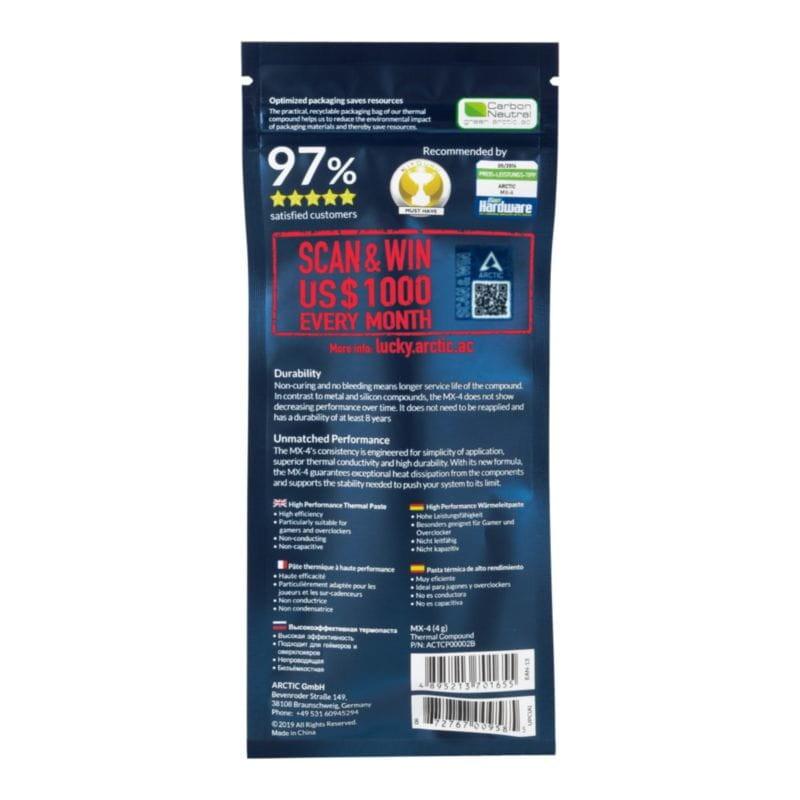 Especificaciones de la Pasta térmica ARCTIC MX-4 8.5 W/m·K 4 g