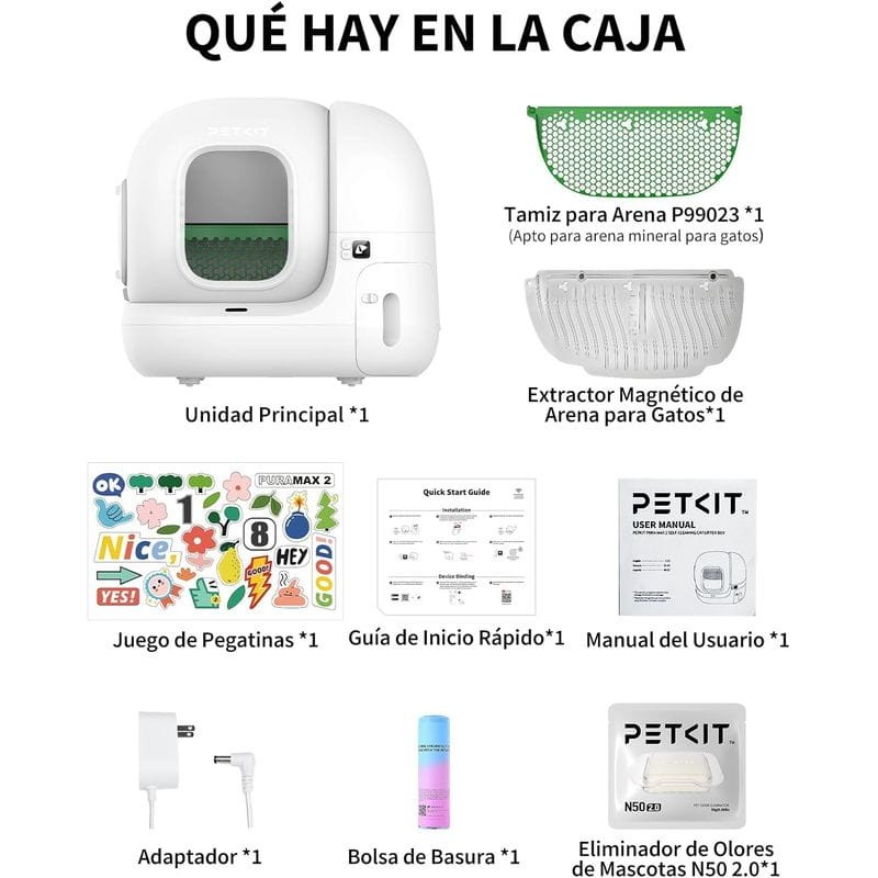Contenido de Arenero Automático PETKIT Pura Max 2 Basic Kit - Con tecnología xSecure - Control APP - Capacidad extragrande