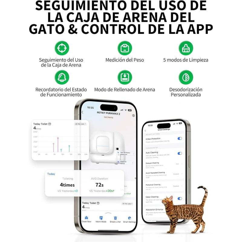 APP de Arenero Automático PETKIT Pura Max 2 Basic Kit - Con tecnología xSecure - Control APP - Capacidad extragrande