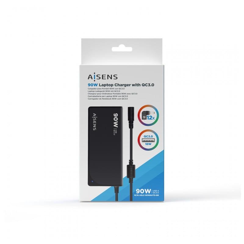 AISENS ASLC-90WAUTO-BK 90W USB Negro - Cargador universal imagen de la caja