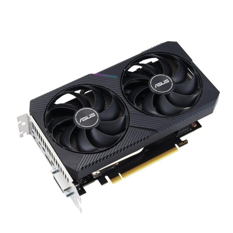 Asus Dual GeForce RTX 3050 V2 OC 8GB GDDR6 - Vista superior e conexões da placa gráfica