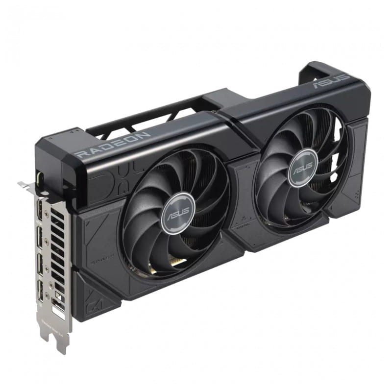 Placa gráfica ASUS Dual RX7700XT 12 GB GDDR6 - Imagem de ventoinha e porta