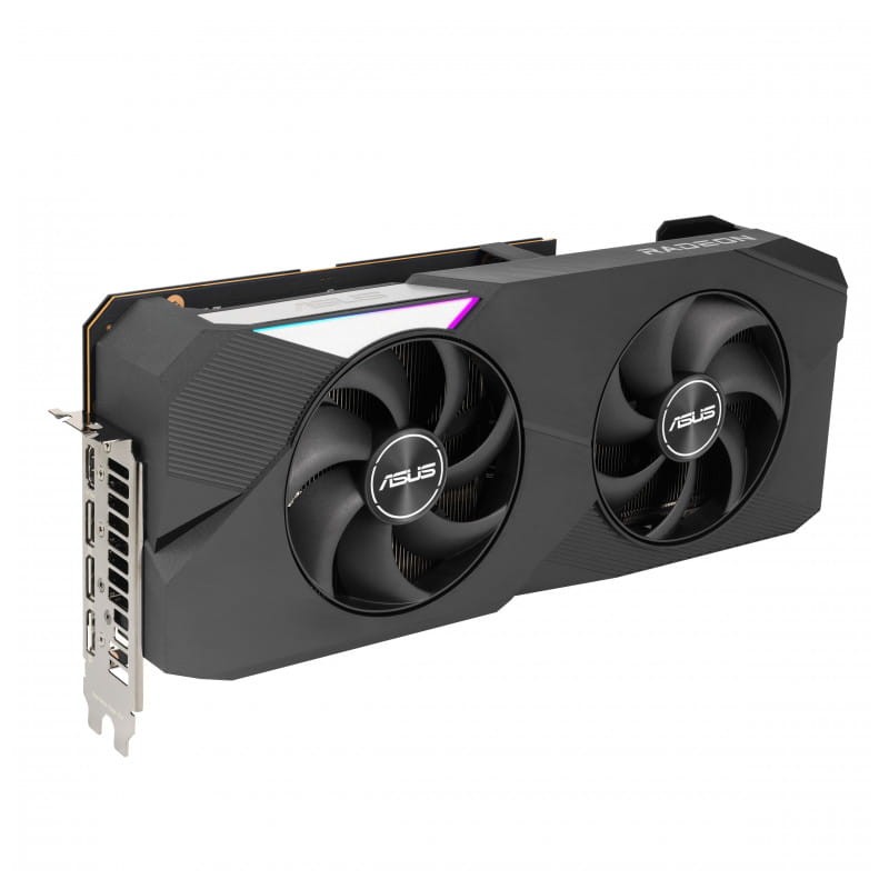 ASUS Dual RX7900XT O20G AMD Radeon 20 GB GDDR6 - Tarjeta gráfica imagen ventiladores y puertos