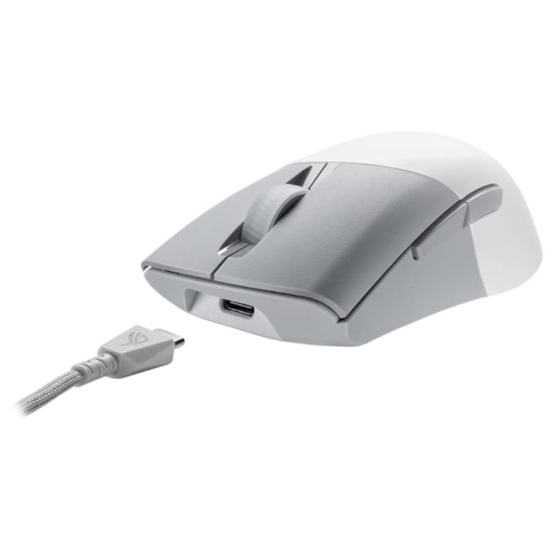 ASUS ROG Keris Wireless AimPoint Bluetooth Branco - Mouse para jogos - 36000 DPI frontal com cabo USB-C