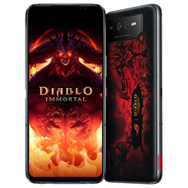 vista frontal, trasera y lateral del Teléfono móvil Asus ROG Phone 6 5G 16GB/512GB Edición Diablo Immortal