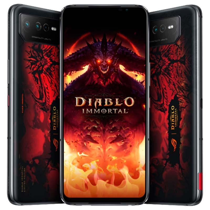 vista frontal y lateral del Teléfono móvil Asus ROG Phone 6 5G 16GB/512GB Edición Diablo Immortal