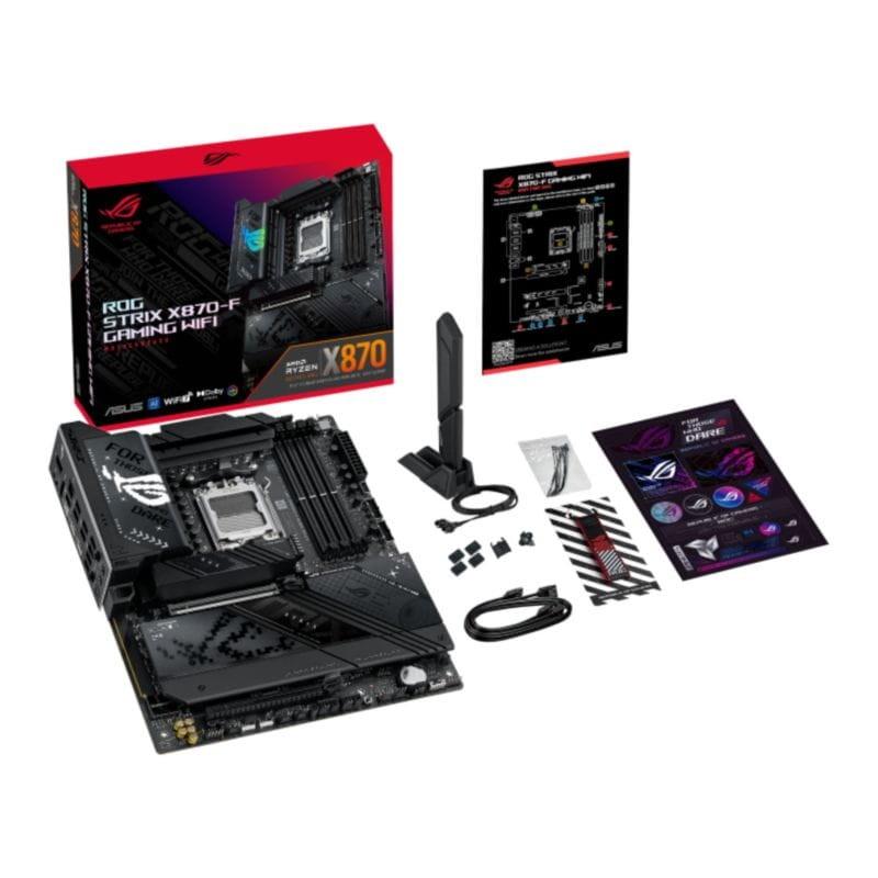 Conteúdo da caixa da Placa-mãe ASUS ROG STRIX X870-F GAMING WIFI Soquete AM5 ATX com dois slots PCIe 4.0 x16