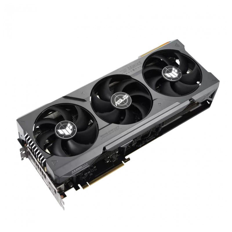 ASUS TUF RTX4080S 16 GB GDDR6X - Imagem frontal da placa gráfica com ventoinhas e pinos