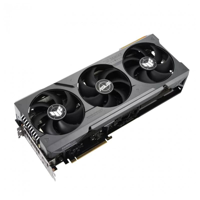 ASUS TUF RTX4080S 16 GB GDDR6X - Imagem frontal da placa gráfica com ventoinhas e pinos