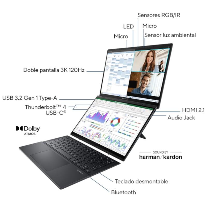 ASUS Zenbook Duo OLED UX8406MA-PZ255W Intel Core Ultra 9 185H/ 32GB/1TB/ 14 / W11 Home Cinza Inkwell - Dimensões do laptop
