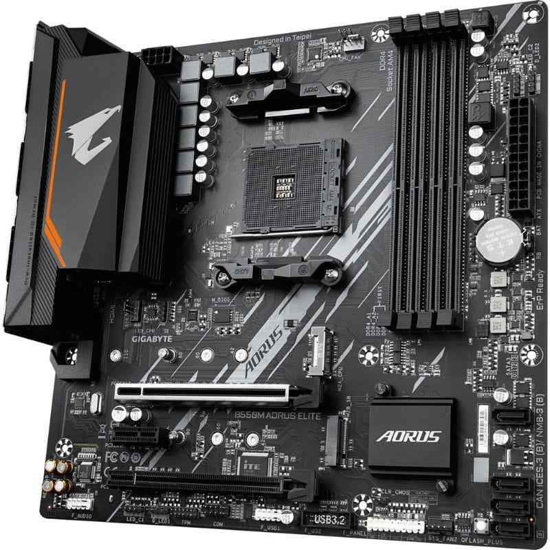 Gigabyte B550M AORUS ELITE AMD Zócalo AM4 128GB Micro ATX Negro - Placa base imagen lateral