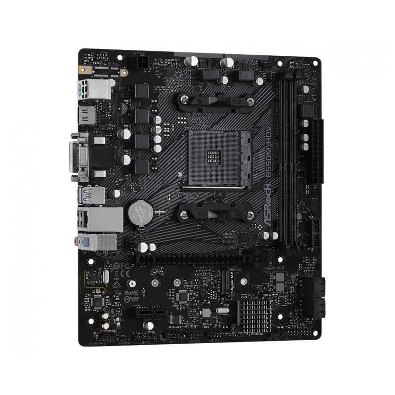 Asrock B550M-HDV AMD Socket AM4 64GB Micro ATX Preto - Imagem lateral da placa-mãe com vista para os conectores