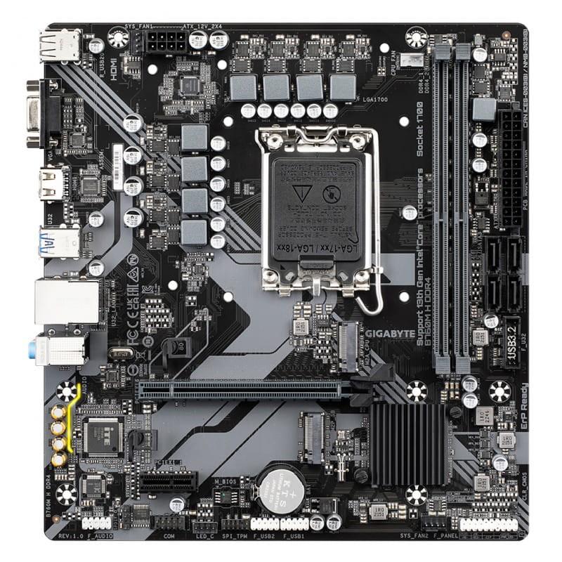 Gigabyte B760M H DDR4 (rev. 1.0) LGA 1700 micro ATX Gigabit Ethernet - Placa Base vista de frente