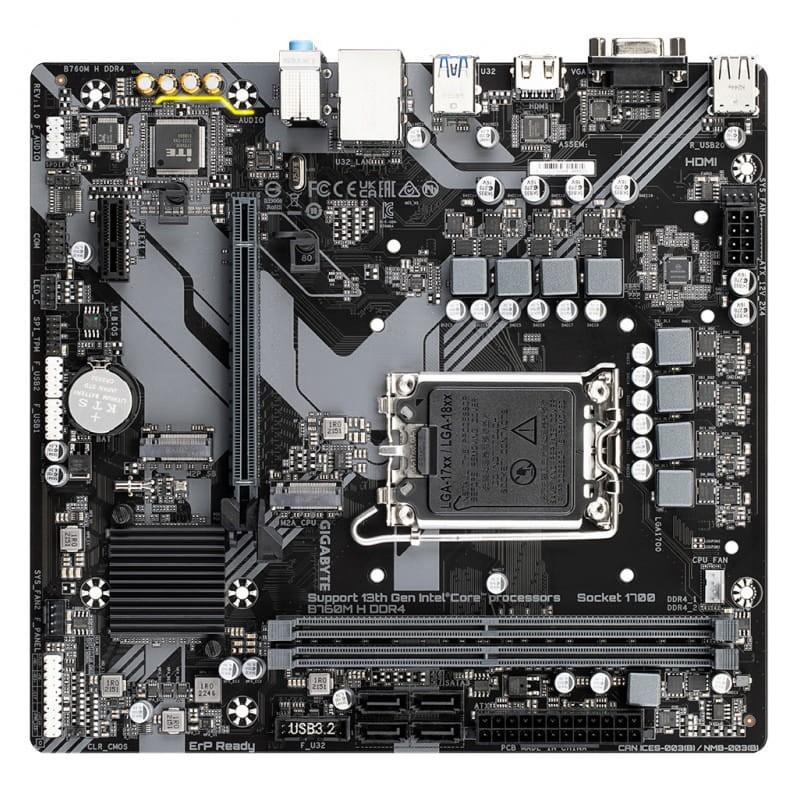 Gigabyte B760M H DDR4 (rev. 1.0) LGA 1700 micro ATX Gigabit Ethernet - Placa Base vista superior