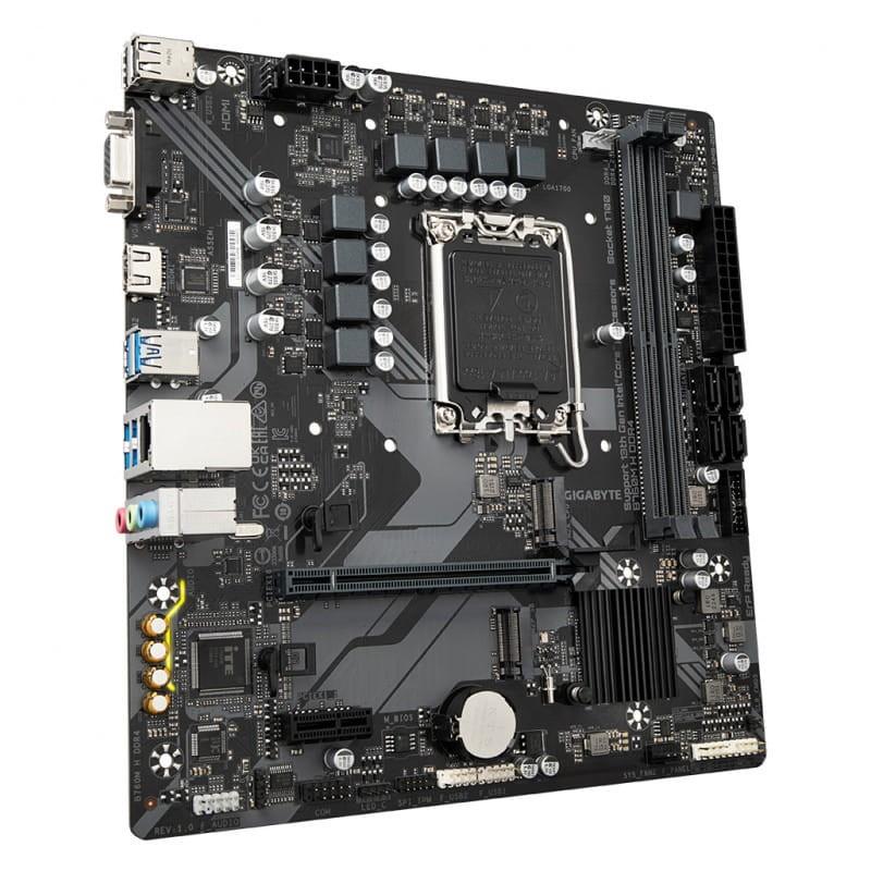 Gigabyte B760M H DDR4 (rev. 1.0) LGA 1700 micro ATX Gigabit Ethernet - Vista lateral da placa principal