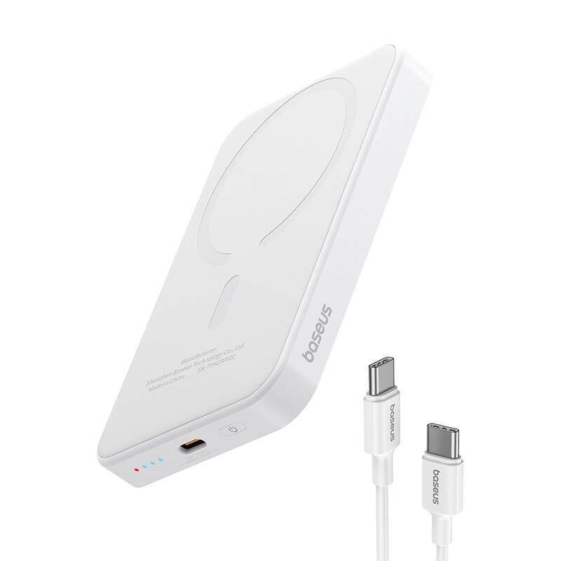 Power Bank Mini 5000mAh Baseus MagSafe Compatible White - Fast Charge 20W and C-Cable included image with cable