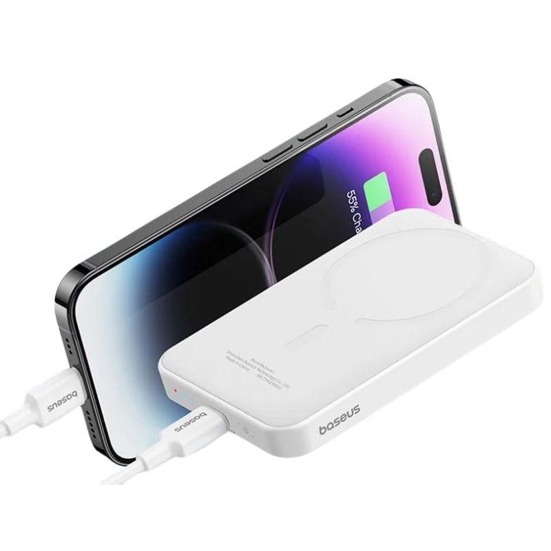 Power Bank Mini 5000mAh Baseus 5000mAh MagSafe Compatible White - 20W Fast Charging and C-Cable included i-phone charging picture