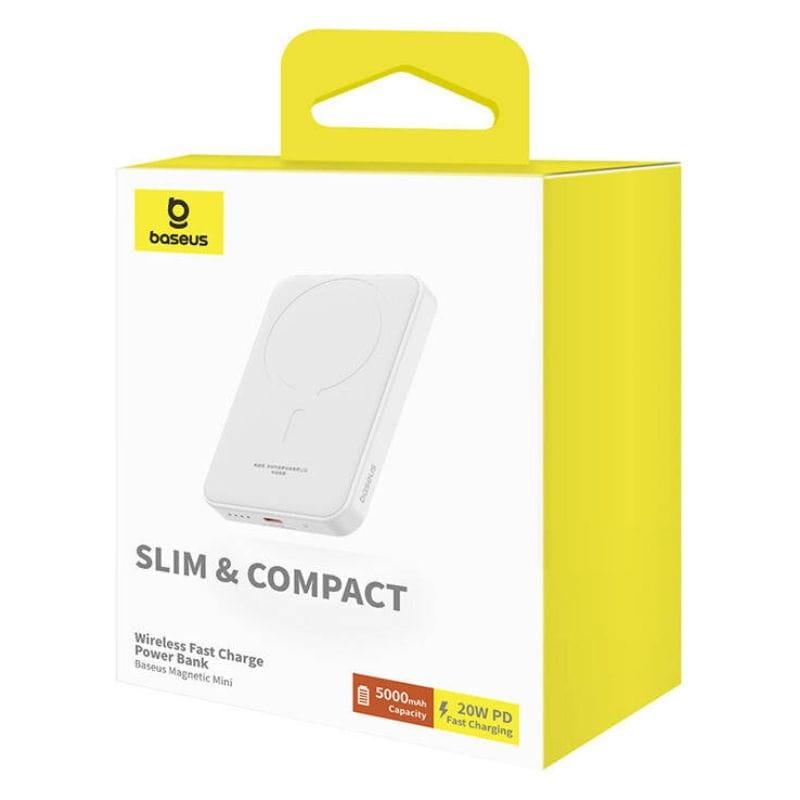 Power Bank Mini 5000mAh Baseus MagSafe Compatible White - Fast Charge 20W and C-Cable included box image