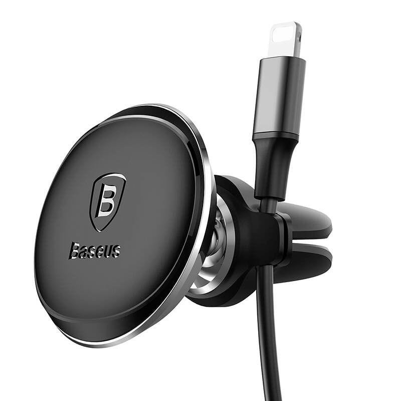 Baseus Air Vent Black OS - Support magnétique - Montage sur grille - Base magnétique et image du câble