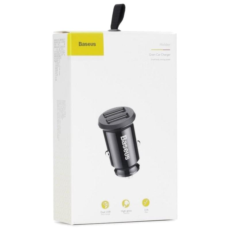 Carregador de carro duplo USB Baseus 3.1A pequena caixa preta de grãos de arroz