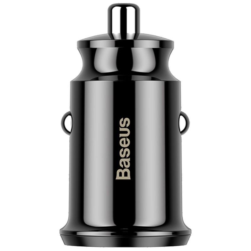Carregador de carro duplo USB Baseus 3.1A pequeno grão de arroz preto frontal
