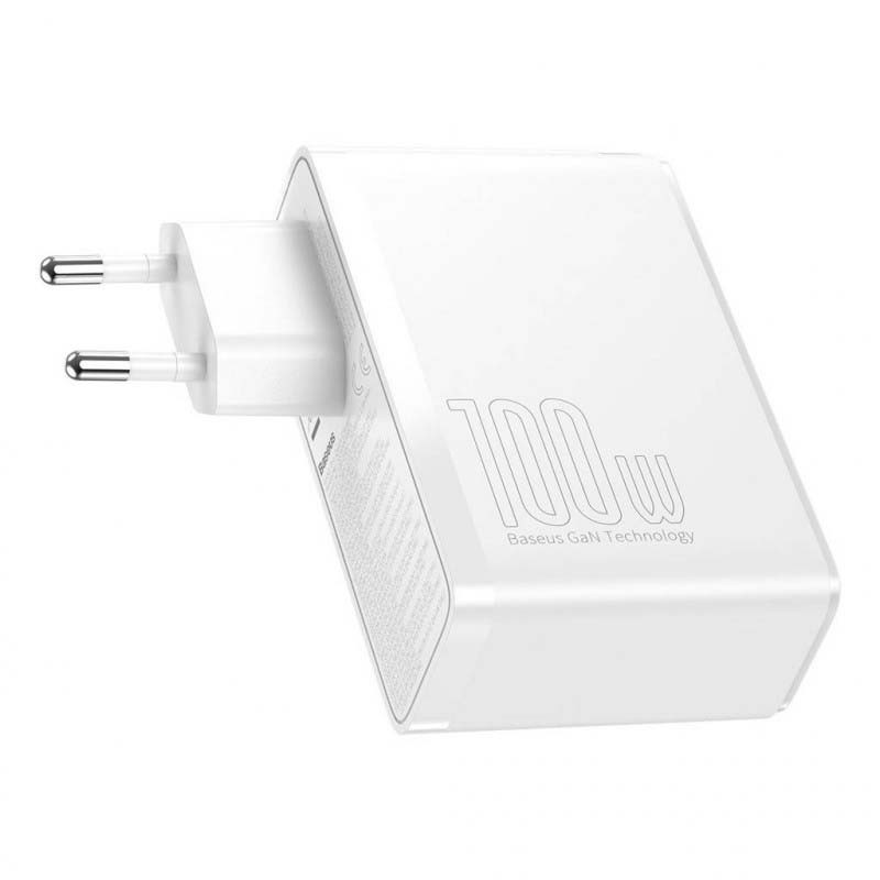 enchufe del Baseus Cargador GaN2 Pro 100W 2xUSB-C+2xUSB Blanco