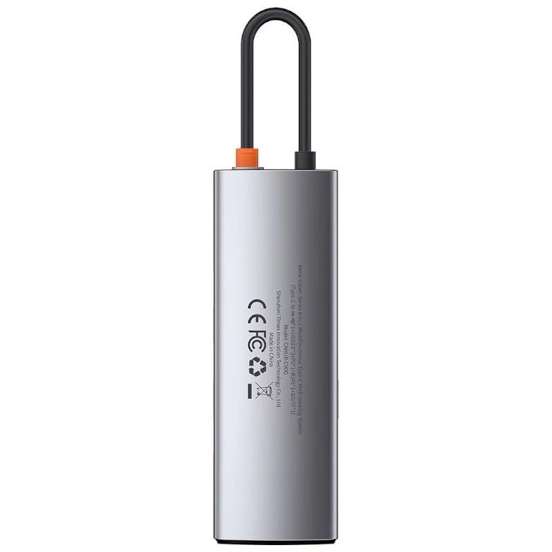Baseus Hub Metal Gleam 8 en 1 Tipo-C 3x USB 3.0 PD HDMI RJ45 Lector de tarjetas SD MicroSD - Trasera