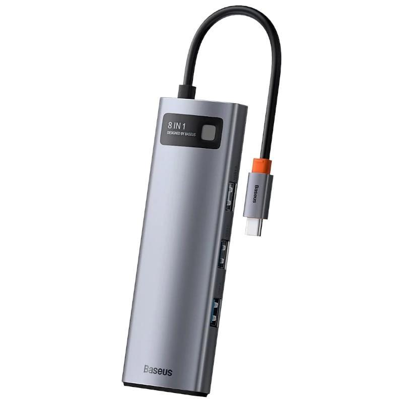 Baseus Hub Metal Gleam 8 en 1 Tipo-C 3x USB 3.0 PD HDMI RJ45 Lector de tarjetas SD MicroSD - Frontal