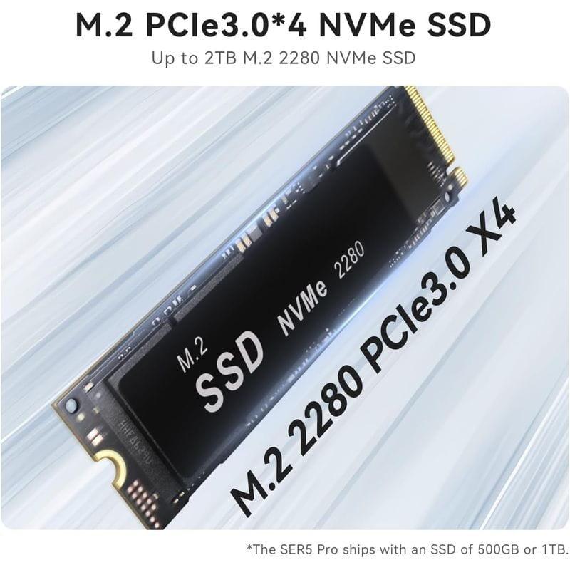 RAM de Beelink SER5 Pro AMD Ryzen 7 Pro 5825U/16GB/1TB SSD/Windows 11 Pro Negro - Mini PC