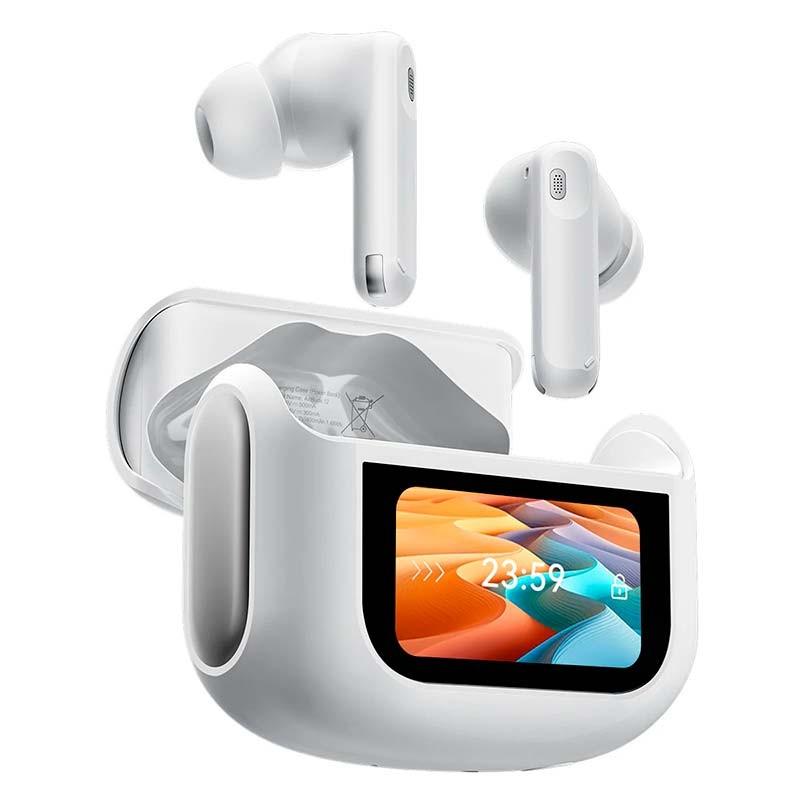 Blackview AirBuds 12 Blanc avec boîtier de charge - vue de face et côté gauche