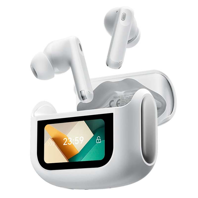Blackview AirBuds 12 Blanc avec boîtier de charge - vue de face et côté droit