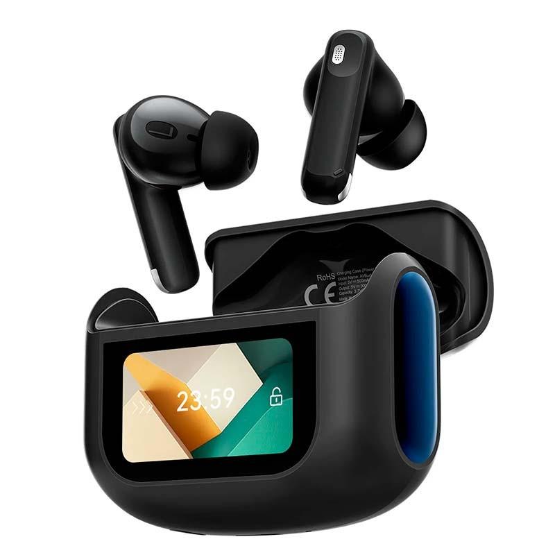 Blackview AirBuds 12 Preto com estojo de carregamento - vista frontal e lateral direito
