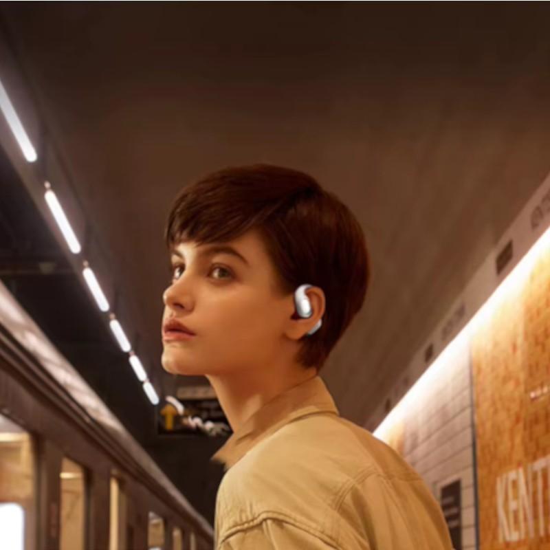 Auriculares sem fios Blackview Airbuds 200 TWS Branco Foto real na orelha direita