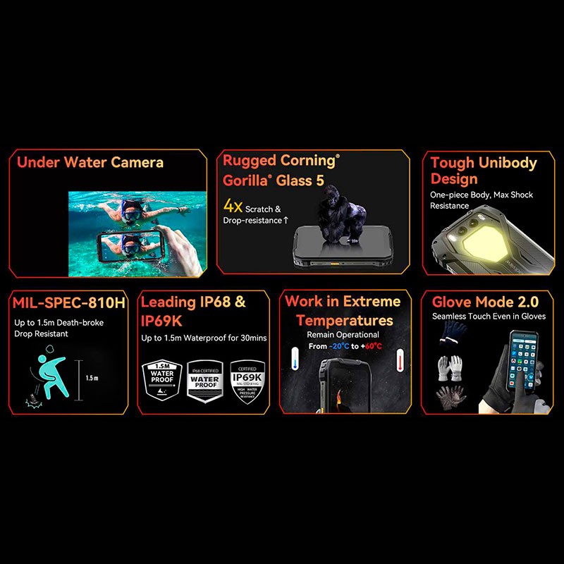 Blackview BV7300 6Go/256Go Orange - design ultra-résistant