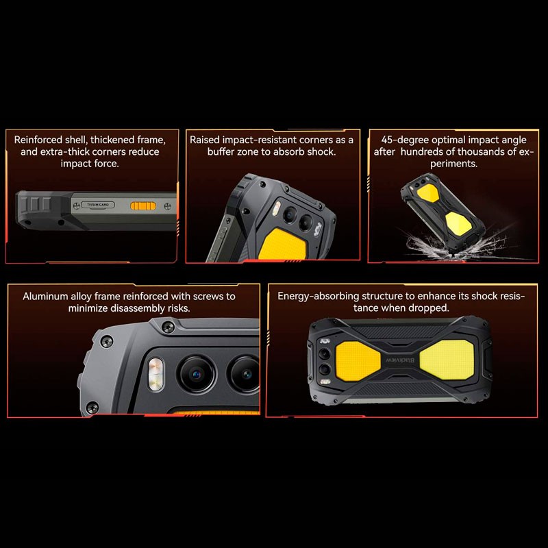 Blackview BV7300 6Go/256Go Orange - détails du design robuste