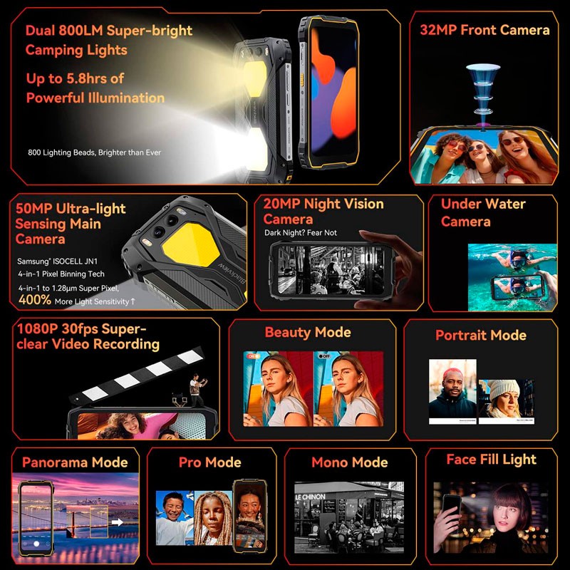 Blackview BV7300 6Go/256Go Orange - fonctions de photographie