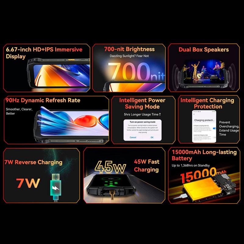 Blackview BV7300 6Go/256Go Orange - batterie et chargement